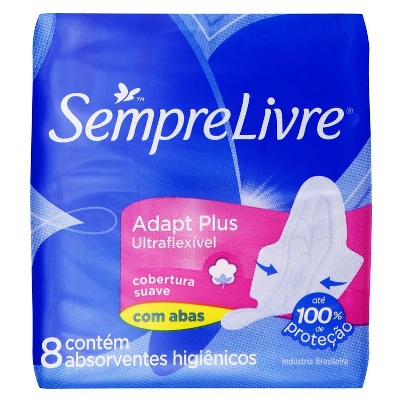 Absorvente com Abas Suave Ultra Flexível Sempre Livre Adapt Plus Pacote 8 Unidades