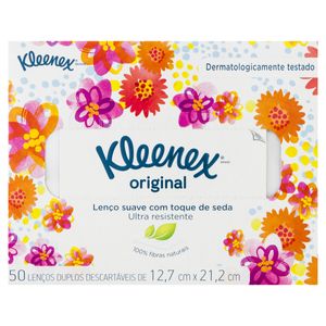 Lenço de Papel Folha Dupla Kleenex 12,7cm x 21,2cm Caixa 50 Unidades