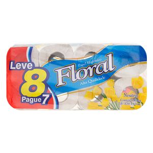 Papel Higiênico Folha Simples Neutro Floral 30m Pacote Leve 8 Pague 7 Unidades