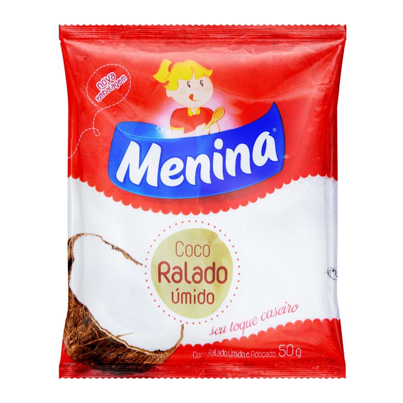 Coco Ralado Úmido Adoçado Menina Pacote 50g