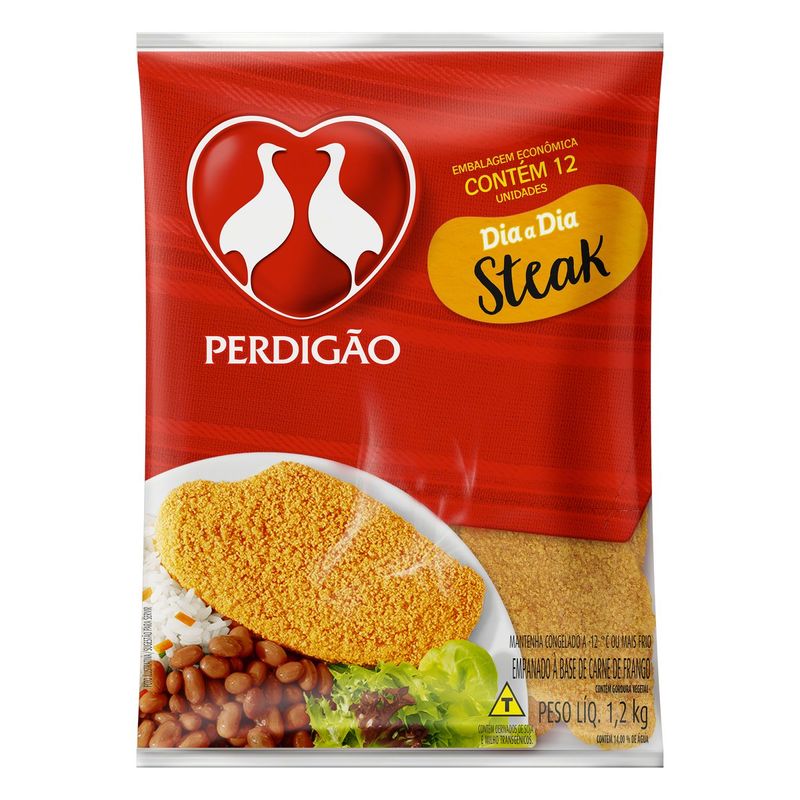 Empanado de Frango Steak Perdigão Dia a Dia Pacote 1,2kg 12 Unidades Embalagem Econômica