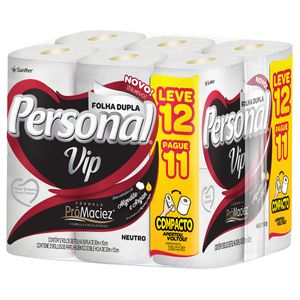 Papel Higiênico PERSONAL Folha Dupla Vip Neutro 20mt Leve12 Pague11