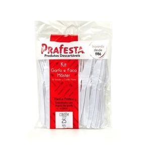Kit Garfo e Faca Máster Descartável PRAFESTA Branco Pacote 25un