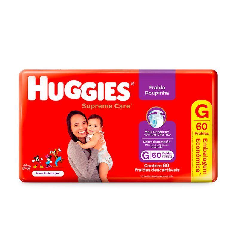 Fralda-Descartavel-Infantil-Roupinha-HUGGIES-Supreme-Care-G-Pacote-60-Unidades