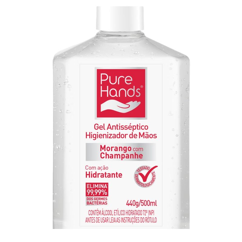 Álcool em Gel Antisséptico PURE HANDS Morango 500ml