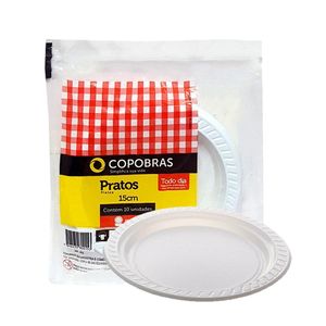 Prato Descartáveis Branco COPOBRAS 15cm Pacote com 10un