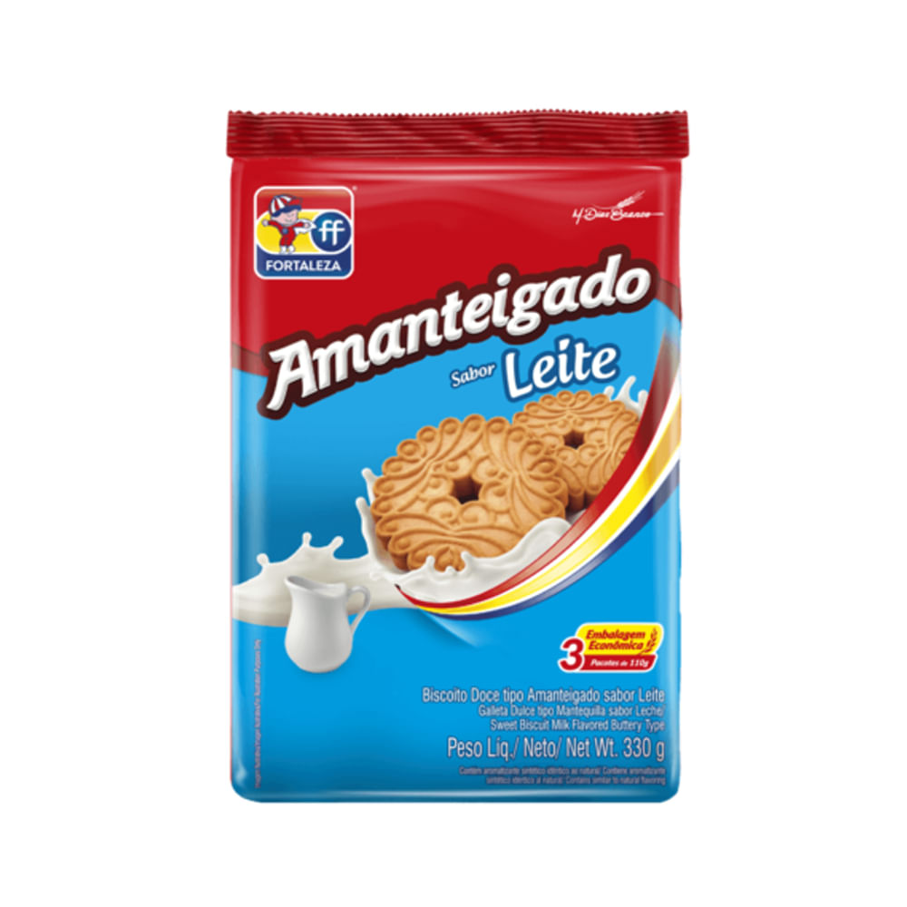 Biscoito Amanteigado FORTALEZA Leite Pacote 330g