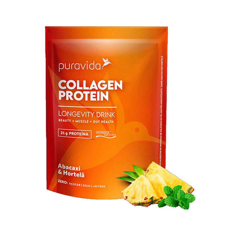 Collagen Protein PURAVIDA Longevity Drink Abacaxi e Hortelã