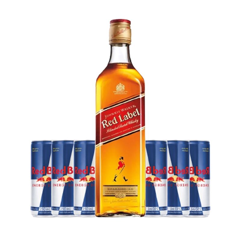 Kit-Whisky-JONNIE-WALKER-Red-Label-750ml-1un---Energetico-RED-BULL-Energy-Drink