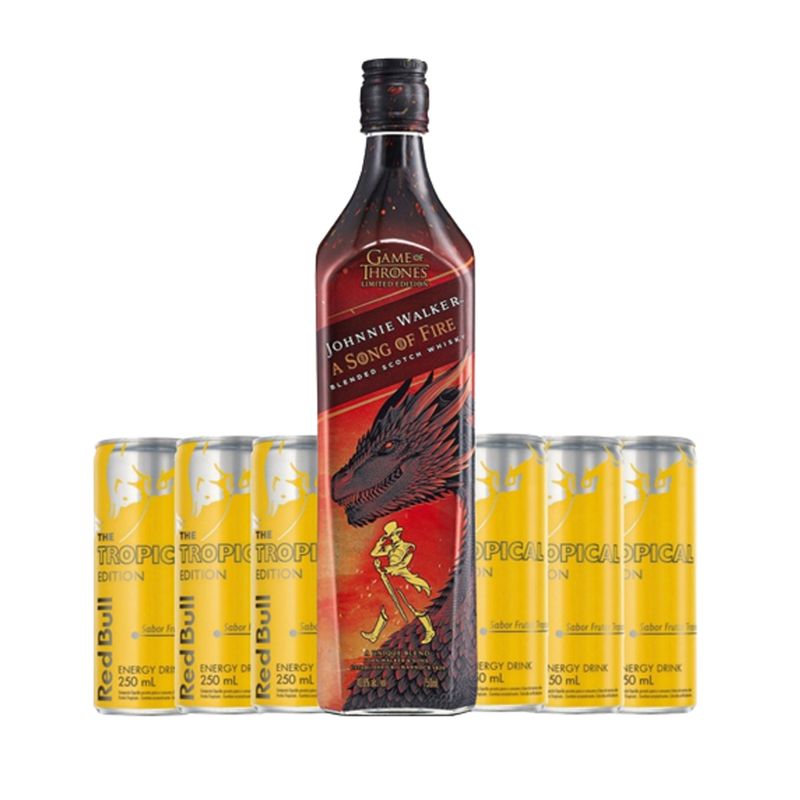 Kit-Whisky-JOHNNIE-WALKER-Song-of-Fire-Garrafa-750ml-1un---Energetico-RED-BULL-Frutas-Tropicais