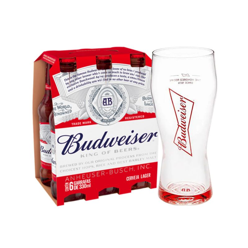Cerveja Budweiser Long Neck 330ml + Copo Budweiser 400ml