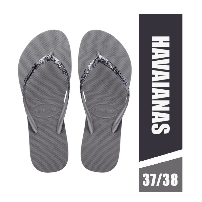 Chinelo Havaianas Slim Glitter II Cor Cinza Aço Tamanho 37/38