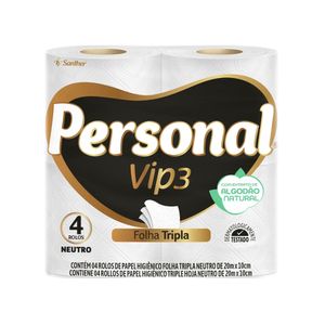 Papel Higiênico Folha Tripla PERSONAL Neutro Vip3 pacote 4un