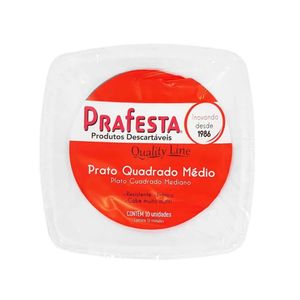 Prato Plástico Descartável PRAFESTA Cor Branco Quadrado Médio Contém 10 Unidades