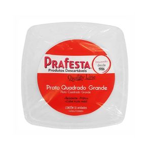 Prato Plástico Descartável Branco PRAFESTA Quality Line Quadrado Grande Contém 10 Unidades