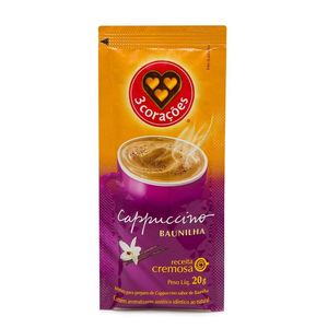 Cappuccino Solúvel 3 Corações Sabor Baunilha Sachê 20g
