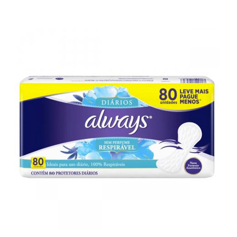 Protetor Diário de Calcinha ALWAYS Respirável Pacote 80un