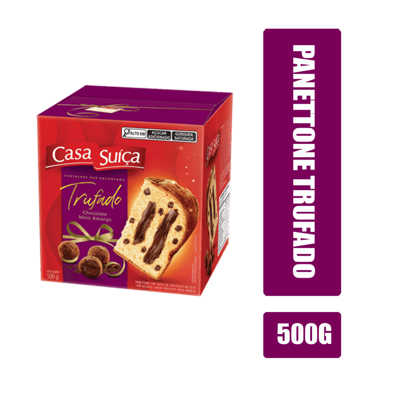 Panettone Trufado CASA SUÍÇA Chocolate Meio Amargo Caixa 500g
