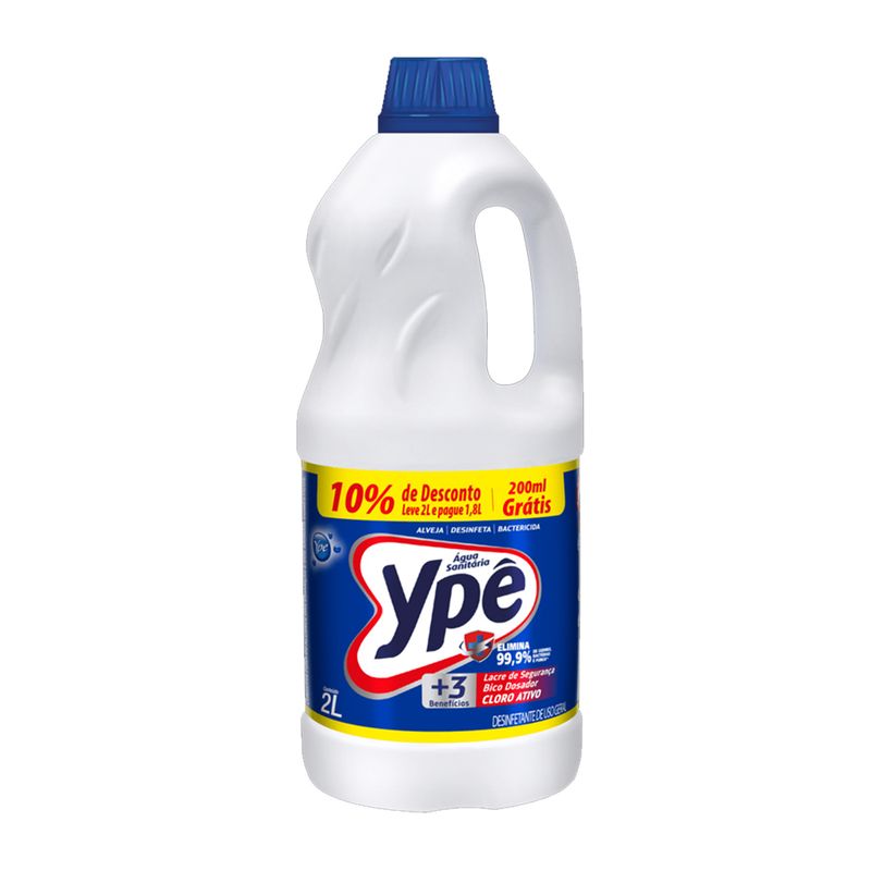 Água Sanitária YPÊ Garrafa Leve 2L Pague 1,8L