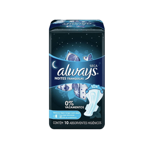 Absorvente Always Noites Tranquilas seca com Abas 40cm Contém 10 Unidades