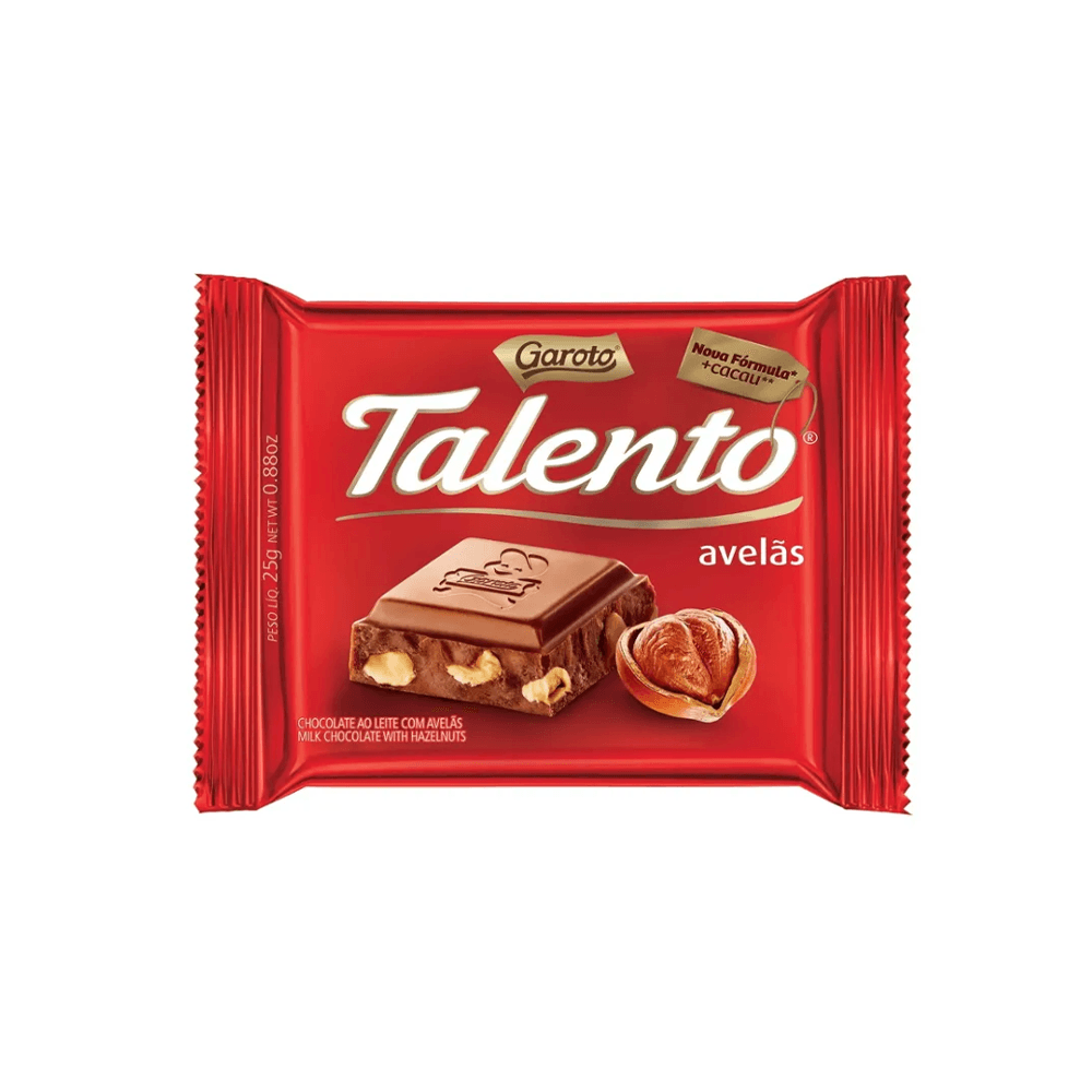 Chocolate Em Barra Ao Leite Garoto Talento Sabor Avelãs Embalagem 25g