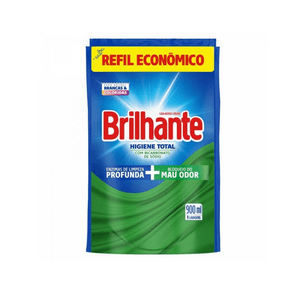 Lava Roupas Líquido Higiene Total Brilhante Brancas e Coloridas Embalagem 900ml Refil Econômico