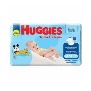 Fralda Descartável Infantil HUGGIES Tripla Proteção Tamanho P Embalagem com 32 Unidades