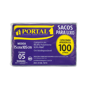 Saco de Lixo PORTAL Preto Pacote 100L 5un