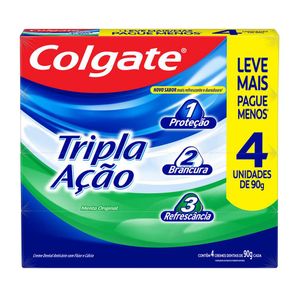Creme Dental Anticárie com Flúor e Cálcio Colgate Tripla Ação 90g 4 unidades
