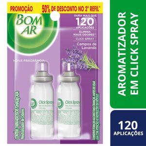 Aromatizador Bom Ar Click Spray Refil 50% off na 2ª Unidade Campos de Lavanda