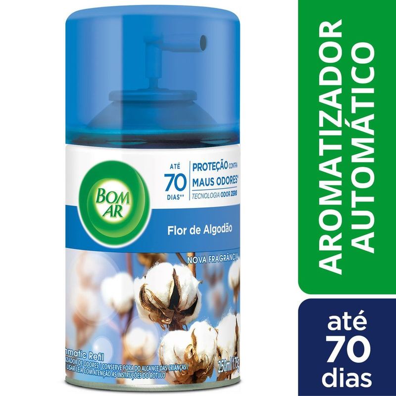 Aromatizador Bom Ar Automático Aerossol Freshmatic Flor de Algodão Refil 250ml