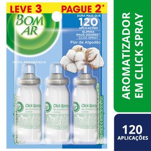 Aromatizador Bom Ar Click Spray Refil Leve 3 Pague 2 Flor de Algodão