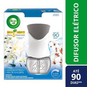 Difusor Elétrico Bom Ar Lirio Branco e Algodão Aparelho + Refil 16ml