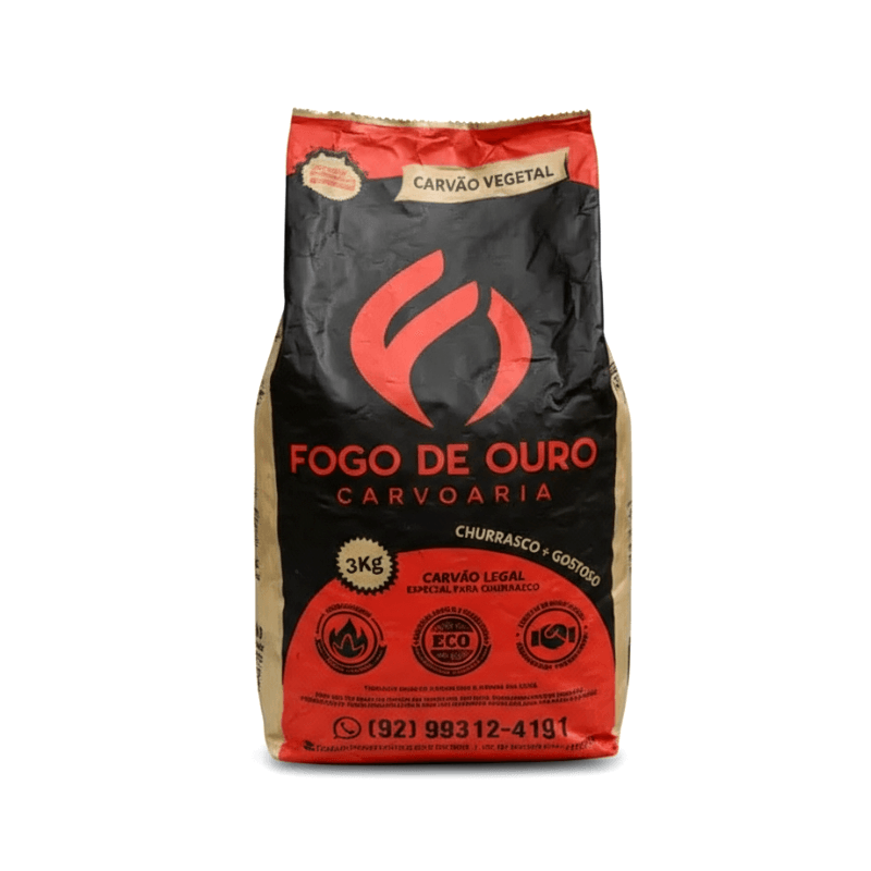 Carvão Vegetal FOGO DE OURO Pacote 3kg