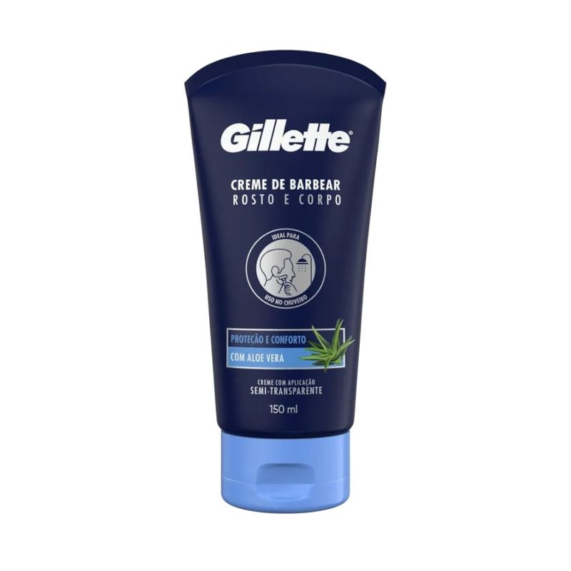 Creme de Barbear Gillette Rosto e Corpo com Aloe Vera Embalagem 150ml
