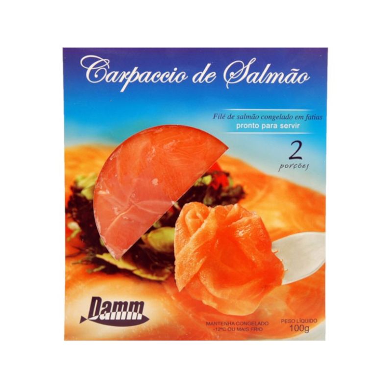 Carpaccio de Salmão Fatiado e Sem Pele DAMM Congelado Embalagem 100g