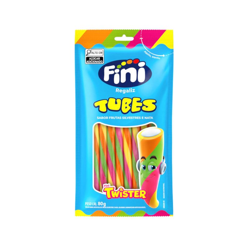 Balas de Gelatina Fini Twister Tubes Sabor Frutas Silvestres e Nata Embalagem 80g
