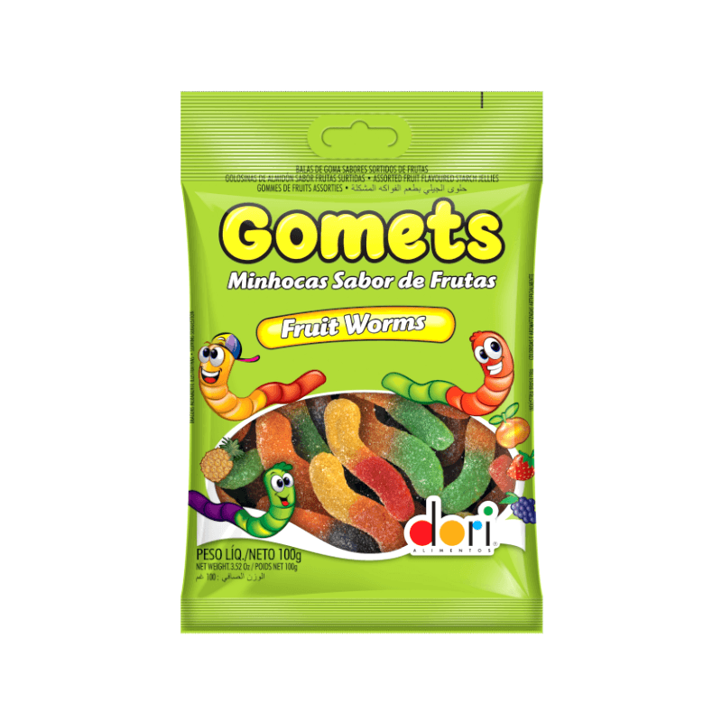 Bala Goma GOMETS Minhocas Sabor de Frutas pacote 100g