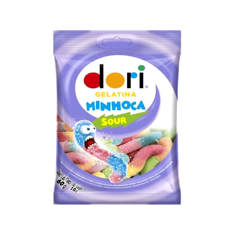 Bala de Gelatina DORI Minhoca Ácida pacote 60g