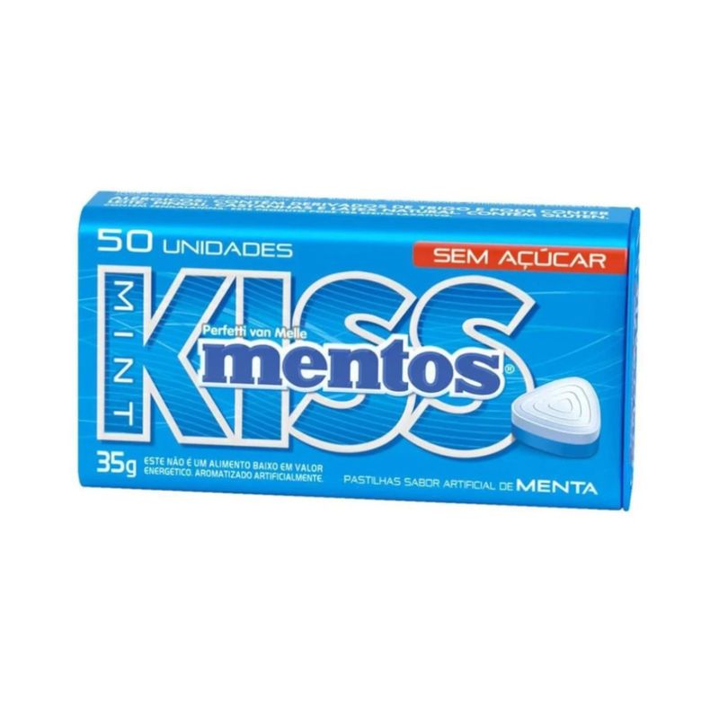 Pastilha Mentos Kiss Zero Açúcar Sabor Artificial de Menta Embalagem 35g