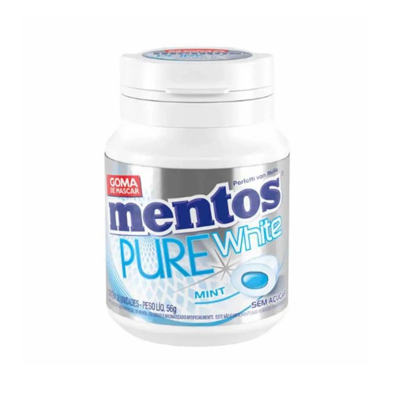 Goma de Mascar Sem Açúcar Mentos Pure White Pote 56g