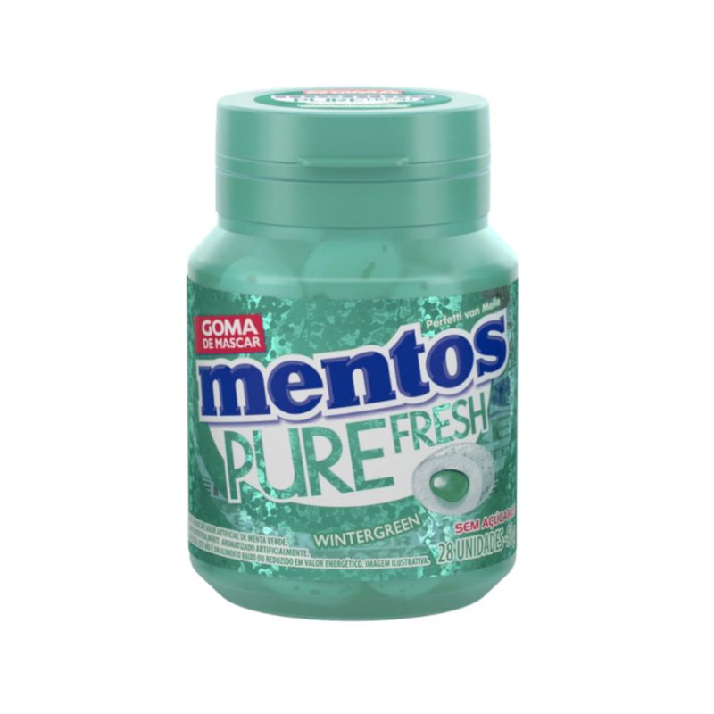 Goma de Mascar Sem Açúcar Mentos Pure Fresh Wintergreen Pote 56g