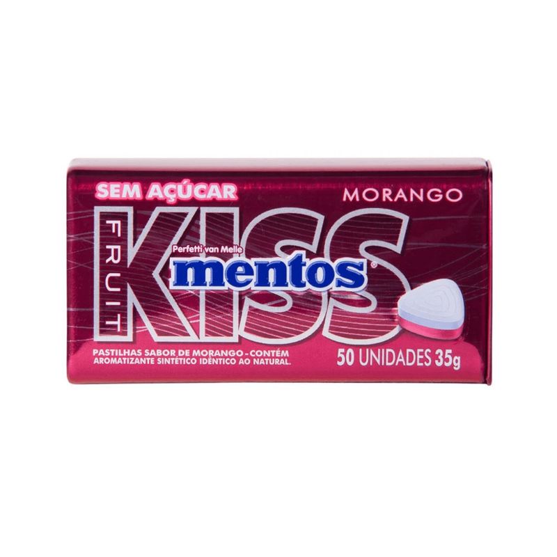Pastilha Sem Açúcar Mentos Kiss Sabor Morango Pote 35g