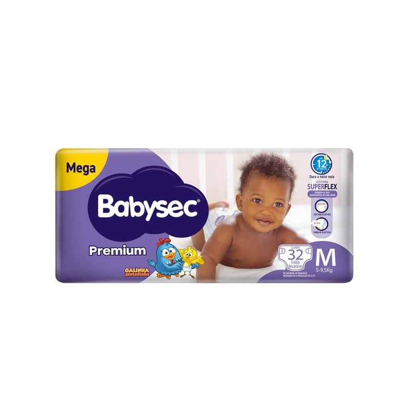 Fralda Descartáveis Mega BABYSEC Premium M Galinha Pintadinha Pacote 32un