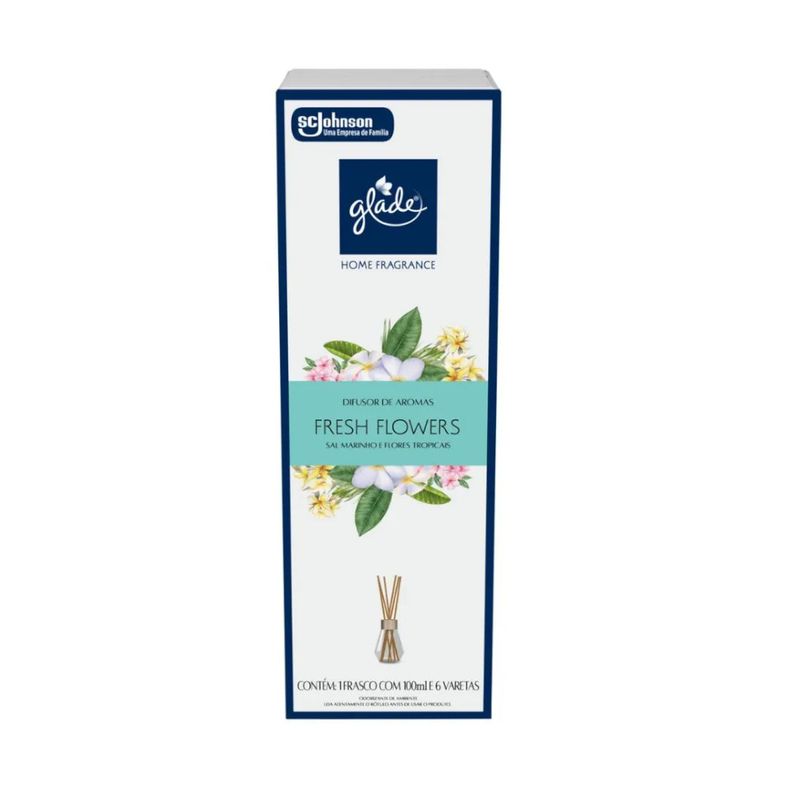 Odorizador de Ambiente Glade Sal Marinho e Flores Tropicais Glade Embalagem 100ml com 6 Varetas