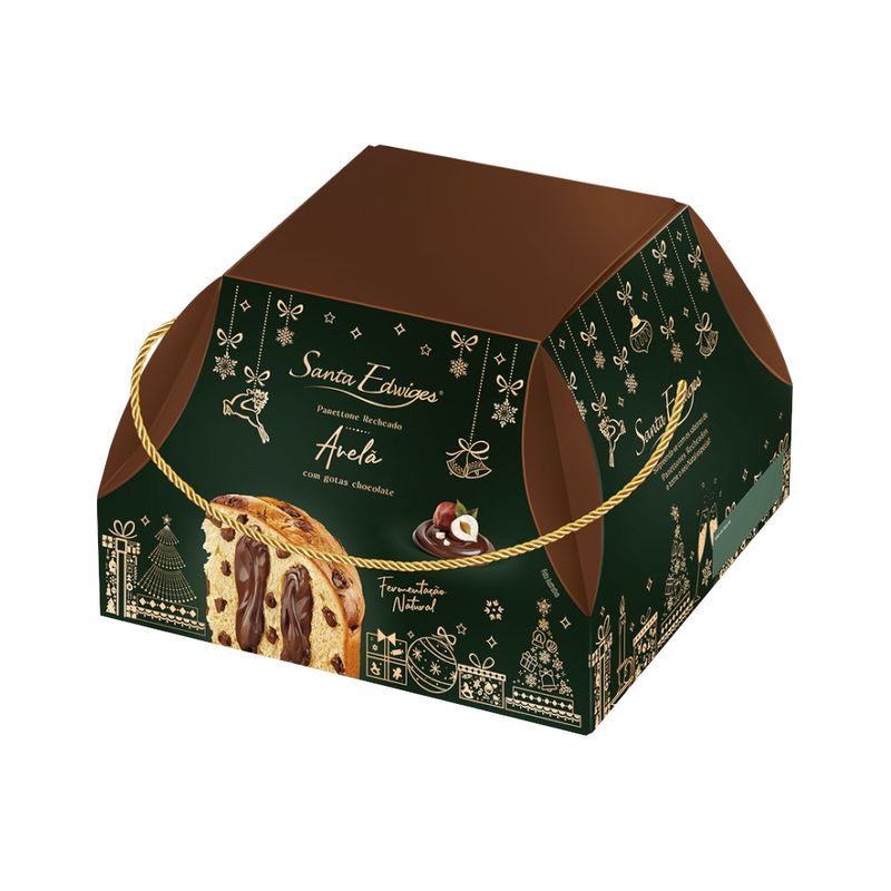 Panettone Premium Santa Edwiges Recheado Avelã com Gotas de Chocolate Caixa 800g