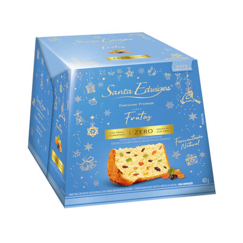 Panettone Premium Santa Edwiges Fermentação Natural Zero Açúcar com Frutas Caixa 400g